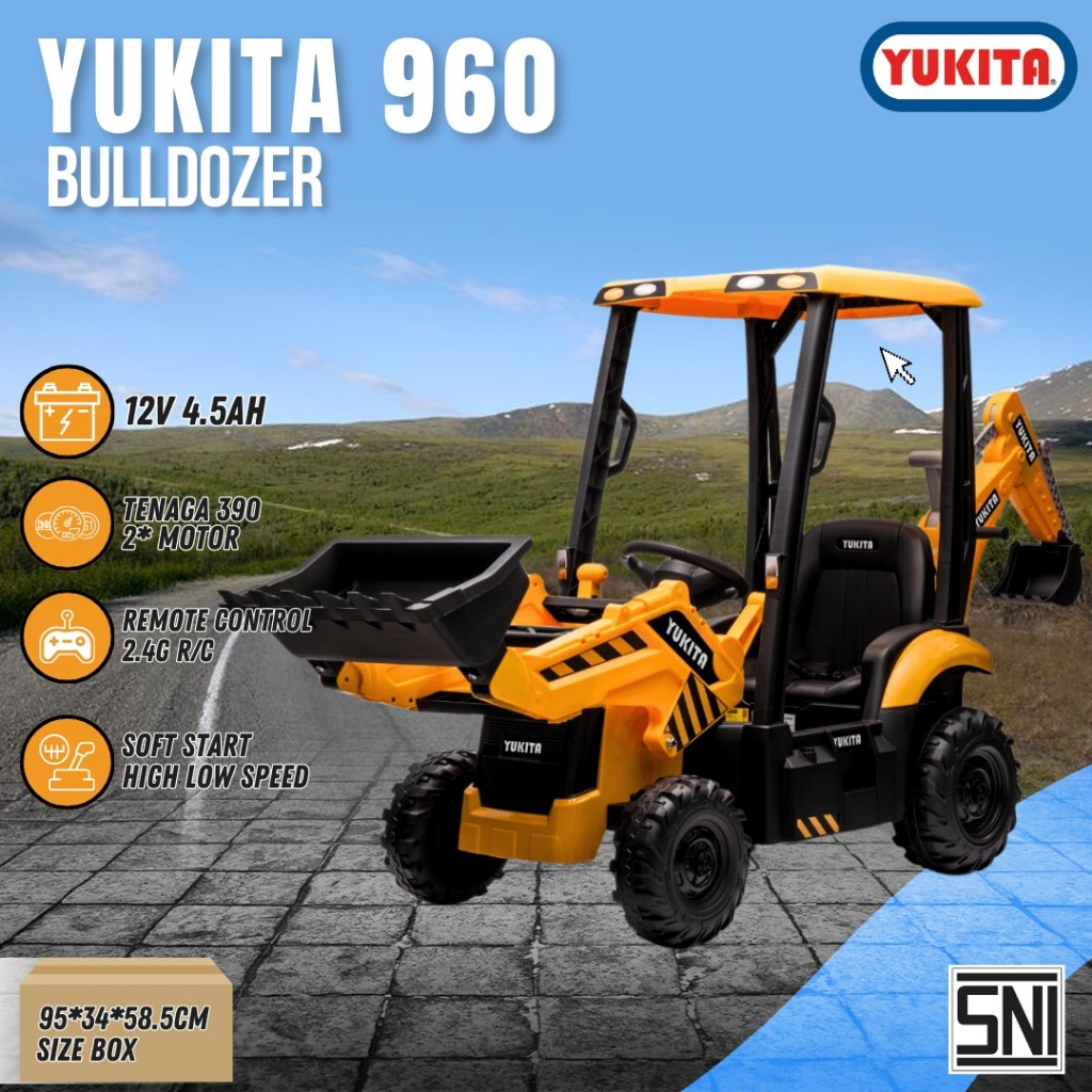 MAINAN MAENAN ANAK MOBIL AKI TRUCK GARPU YUKITA 960 TRUCK FORKLIFT TRUCK BULDOZER