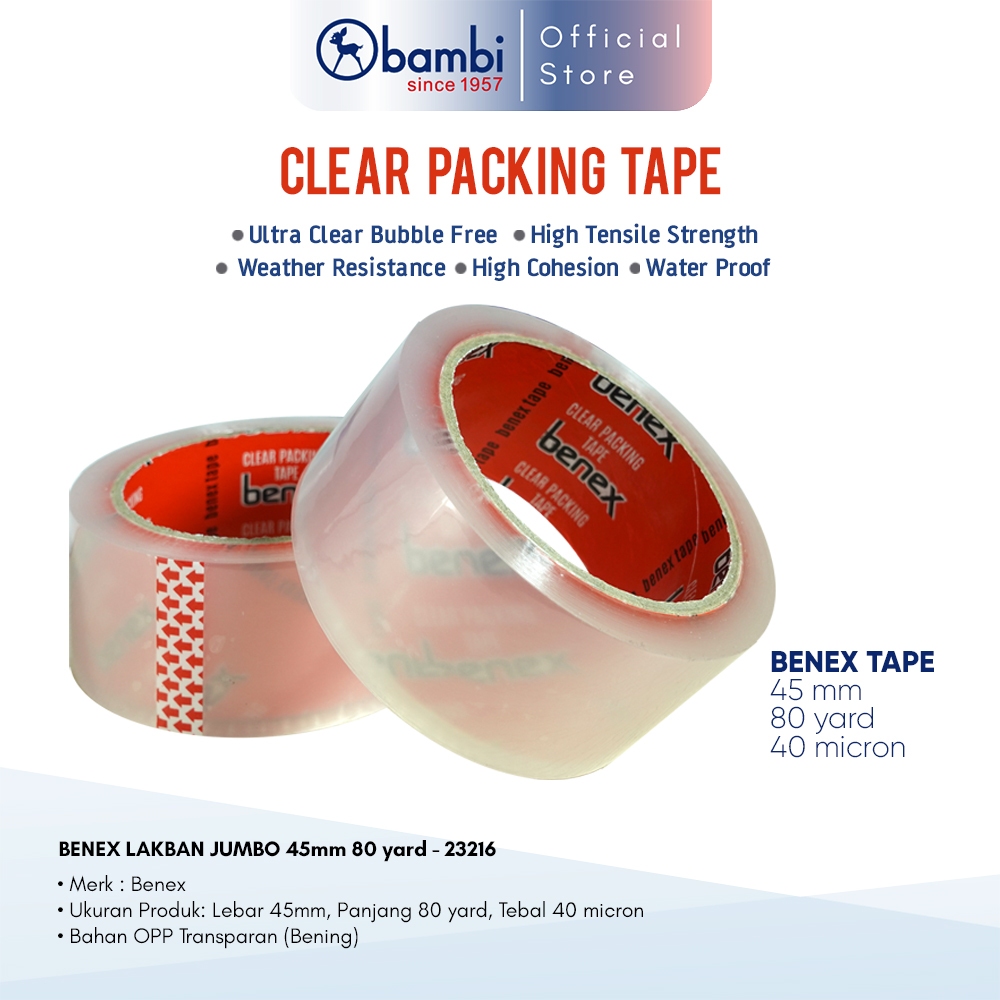 

Benex Lakban Jumbo 73 METER / OPP Tape Lebar 45 mm - 80 yard - 23216 / Lakban Bening Jumbo