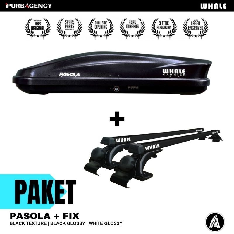 Paket Roof box Whale Pasola + Cross bar Fix Jepit Body