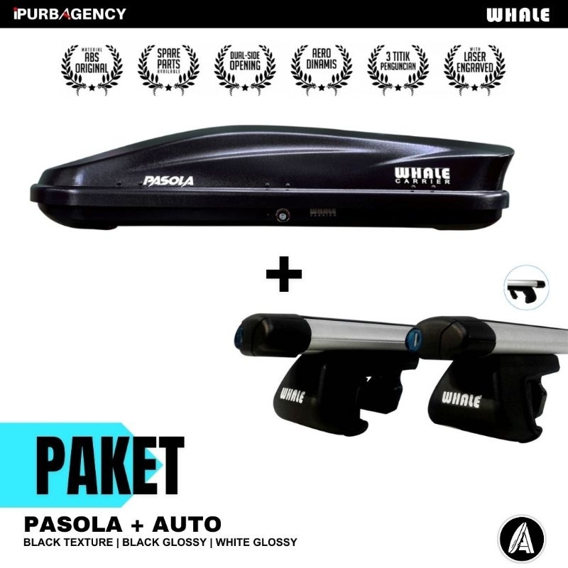 Paket Roof box Whale Pasola + Cross bar Auto Raised rail