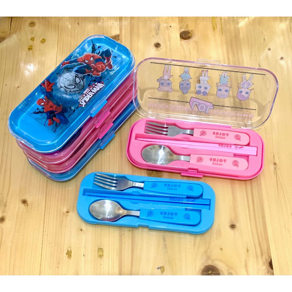 Sendok Set Kecil Karakter Anak Cewek & Cowok / Alat Makan Anak Sendok Garpu Sumpit Kualitas Premium 