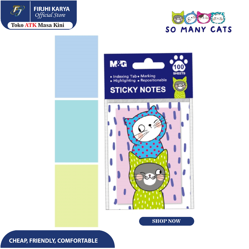 

'SO MANY CATS" 3x2 Color Sticky Notes 100 sheets - M&G