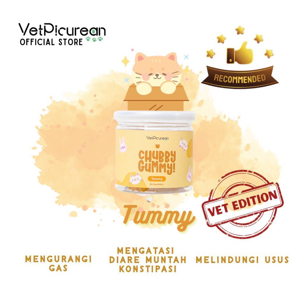 Vitamin Kucing VETPICUREAN Chubby Gummy Tummy Obat Kucing Diare Muntah Perut Sensitif