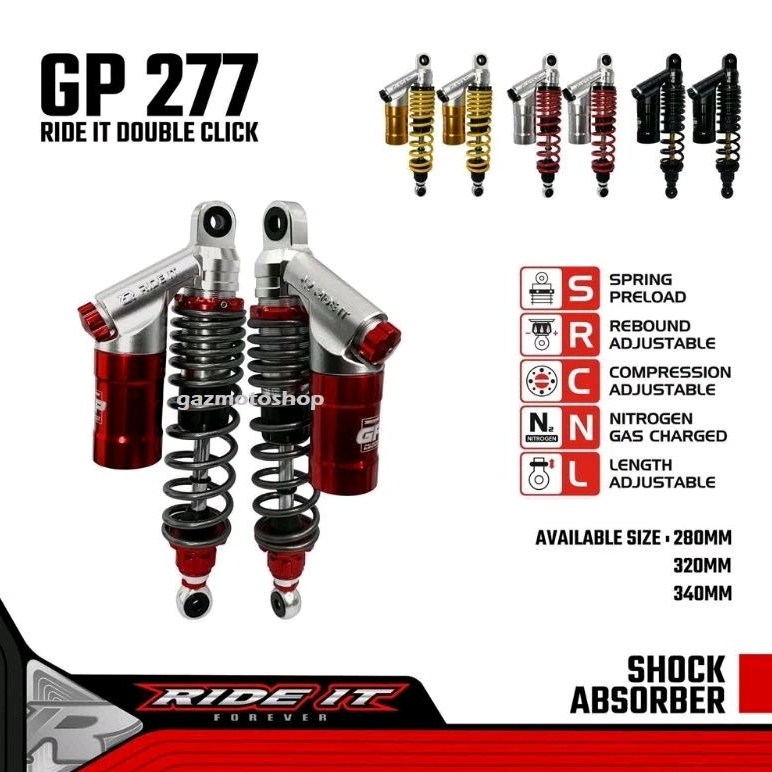 Ride IT Shock Tabung GP 277 Double Klik Shockbreaker Skok Belakang CB GL Bebek megapro