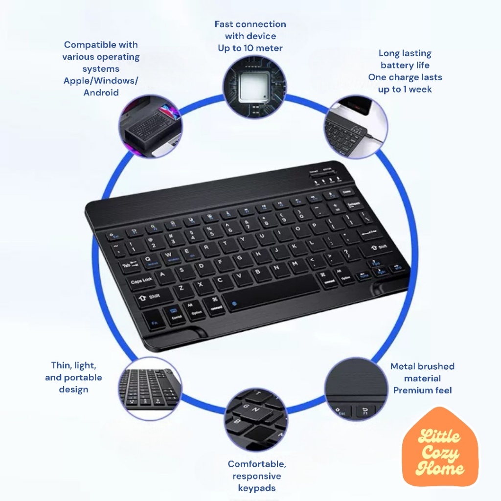 Bluetooth Keyboard and Dual Mode Mouse Set / Peralatan Kantor Sekolah / Wireless Lightweight Portable for Ipad Samsung Xiaomi iPhone Smartphone Warna Pastel Macaroon