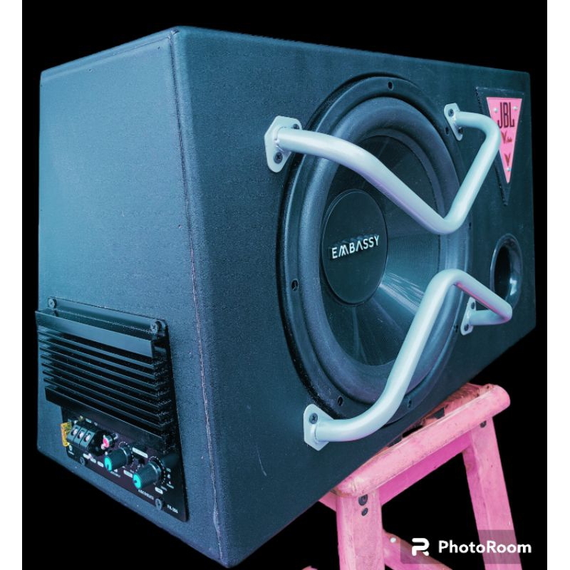 AUDIO MOBIL MONOBLOCK SUBWOOFER EMBASSY 12 INC AKTIF TERPASANG GRIL/PELINDUNG SUARA DENTUMAN BASS BU