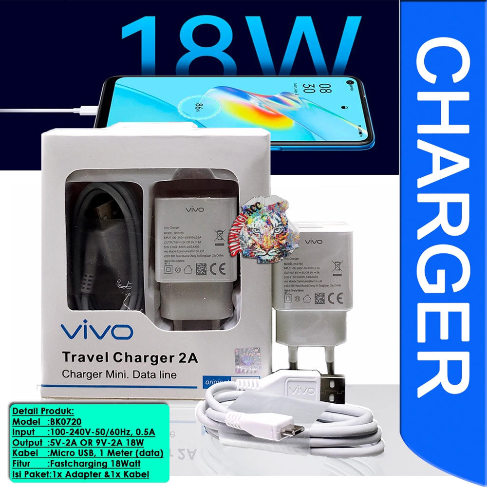 Charger Vivo Fast Charging Y12 Y21S Y20 Y20S Y17 Y19 Y15s Y30 Y91C Z1 Pro 18 Watt Micro USB