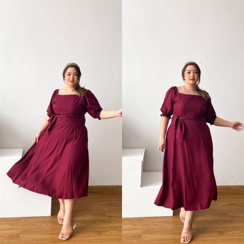OLA DRES SABRINA IKAT PINGGANG BIG SIZE/SABRINA DRESS JUMBO/DRESS LD 140cm/DRESS KONDANGAN