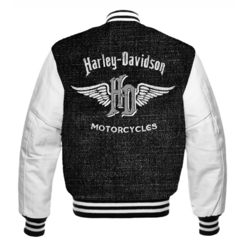 JAKET VARSITY HARLEY DAVIDSON KULIT ASLI KOMBINASI DENIM