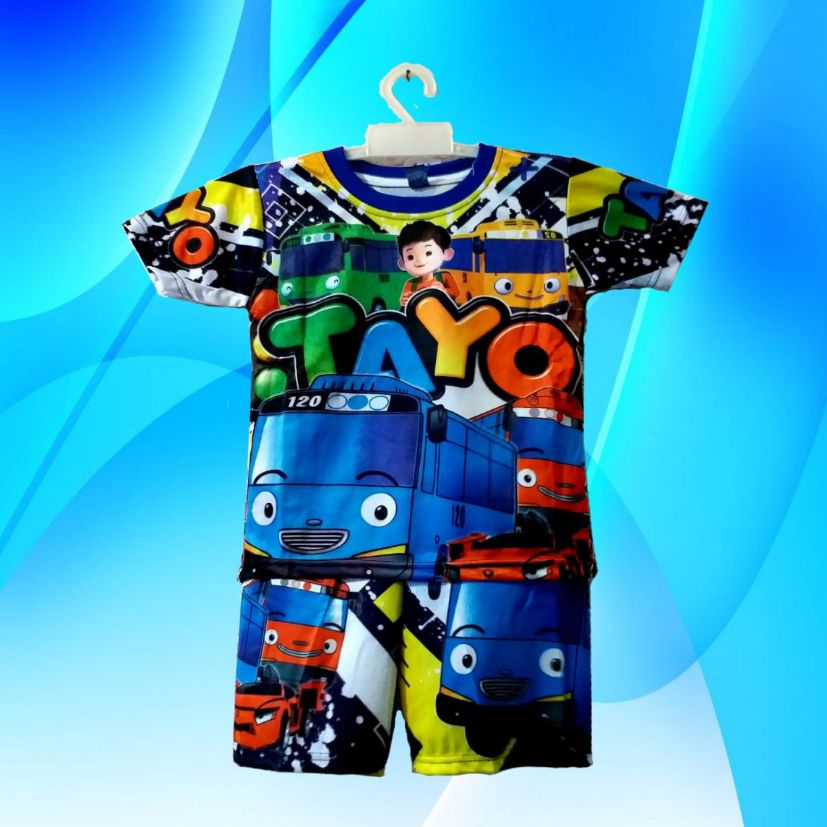 SETELAN ANAK LAKI LAKI KARAKTER TAYO USIA 2-12 TAHUN- BAJU SETELAN KAOS ANAK LAKI-LAKI TAYO
