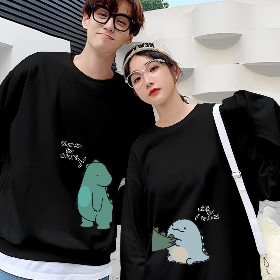 88 Kaos Couple Pasangan Dino Kaos Pria Wanita Lengan Panjang Bahan Baby Terry PremiumKaos Kapelan