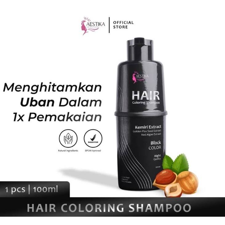Aestika Hair Coloring Shampoo - Shampo Penghitam Rambut Uban Permanen Original Halal - Shampo Penghi