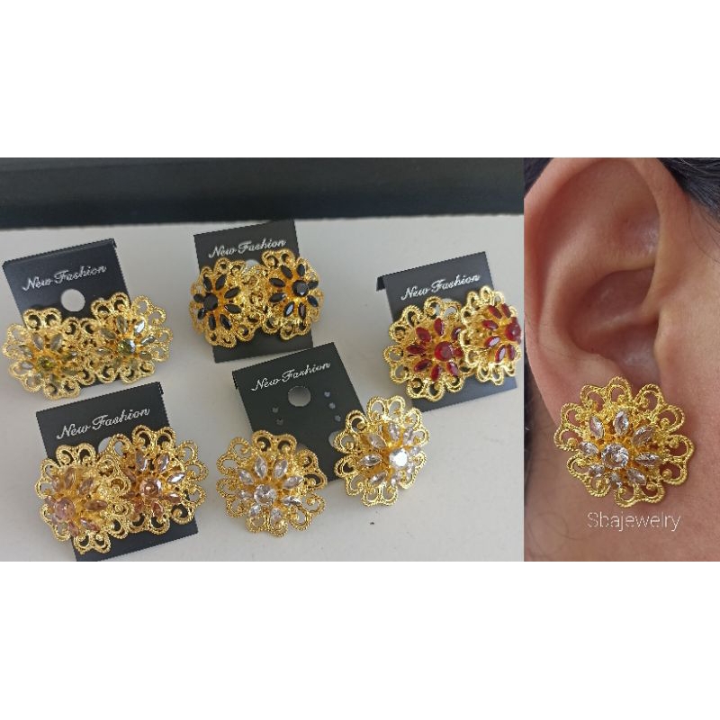 giwang bali bunga alpaka lapis emas