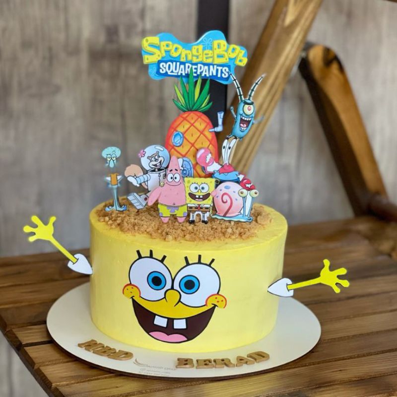 TOPPER SPONGEBOB KUE ULANG TAHUN ANAK LUCU / TOPPER KARAKTER MURAH / TOPPER SPONGEBOB