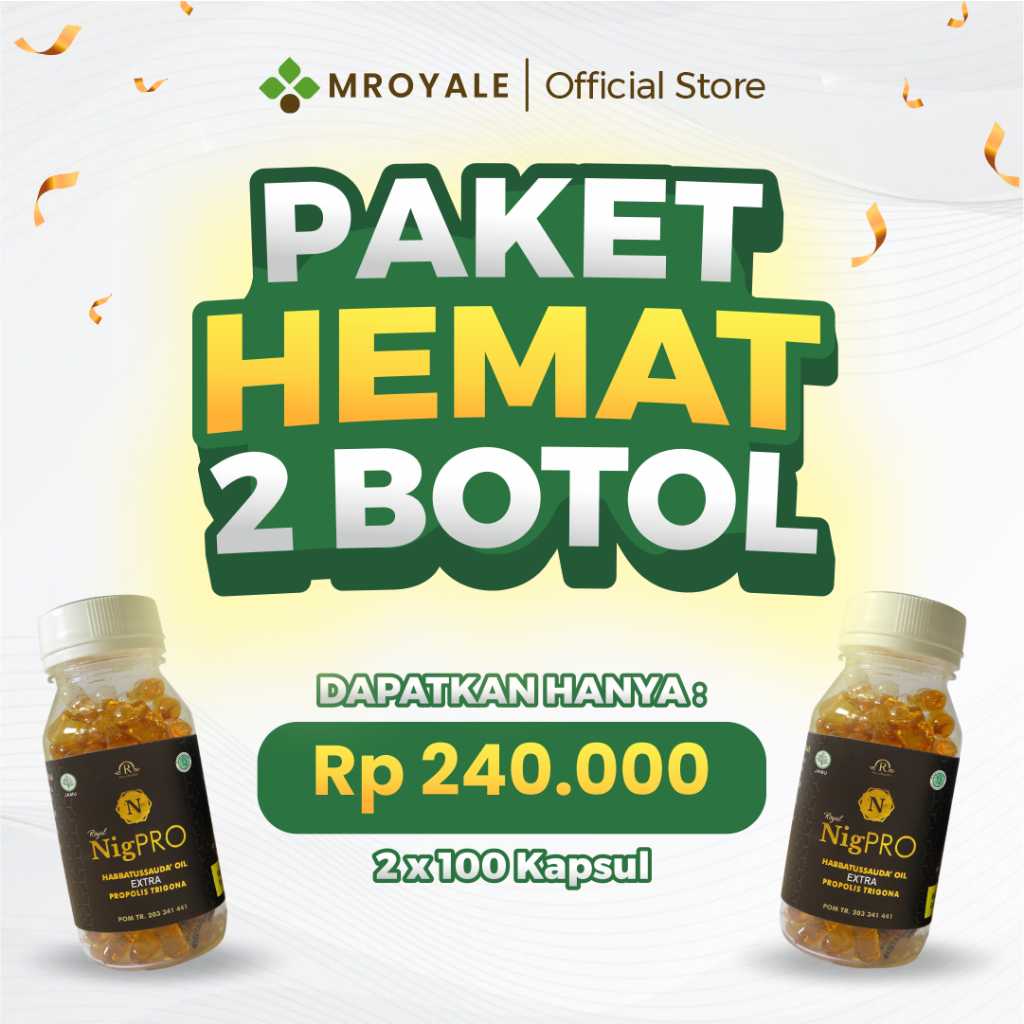PAKET HEMAT 2 BOTOL NigPRO  ISI 100 || NigPRO Habbatussauda Extra Propolis Trigona Obat Kolesterol