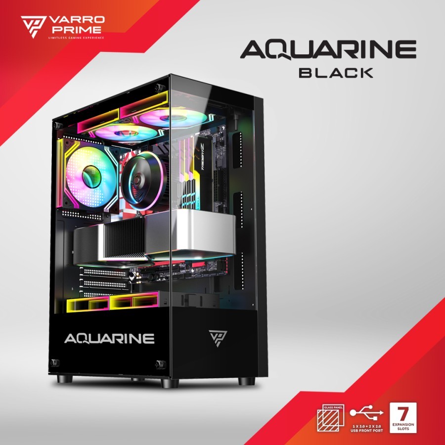 Varro Prime Aquarine Black Casing PC/Komputer ATX
