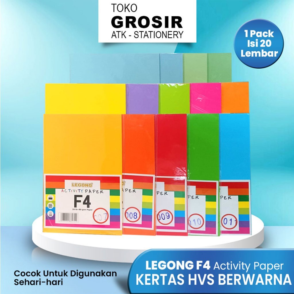 

Kertas HVS Warna F4 Folio/ Kertas Origami Double Side/ Kertas Lipat Warna Merk Legong