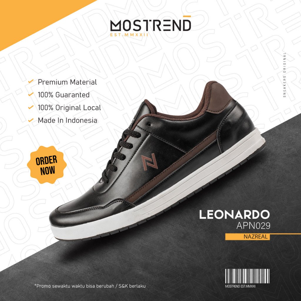 Mostrend x Naz Leonardo Black Brown APN029 Sepatu Sneakers Pria Casual Original Bahan Kulit Sintetis