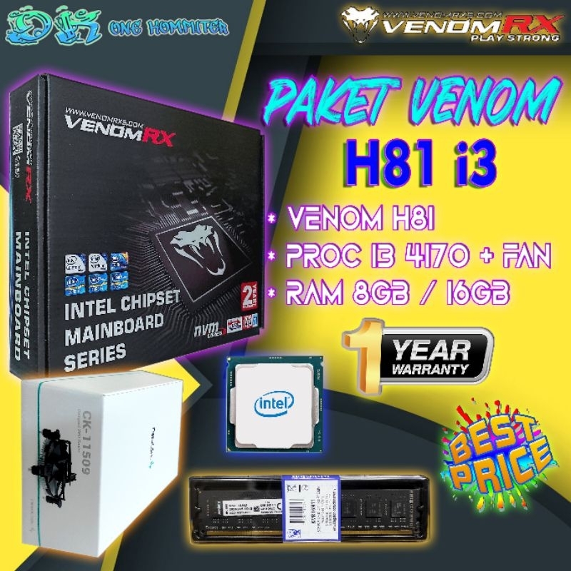 Paket Murah Mobo H81 VenomRx + Proc Core i3 4170 + Ram 8Gb / 16Gb