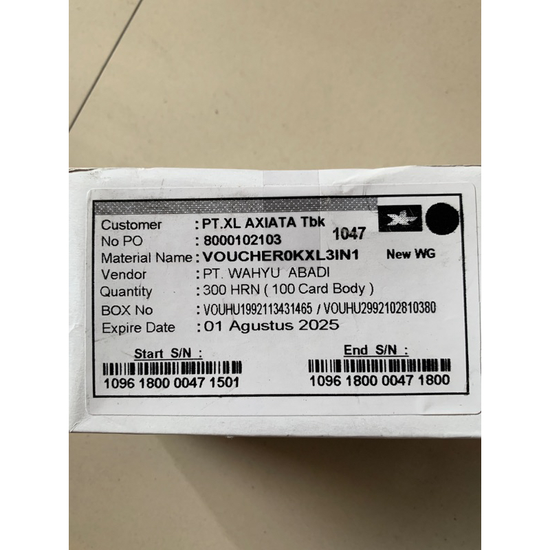 Voucher kosong Xl bahan inject/box isi 300pcs