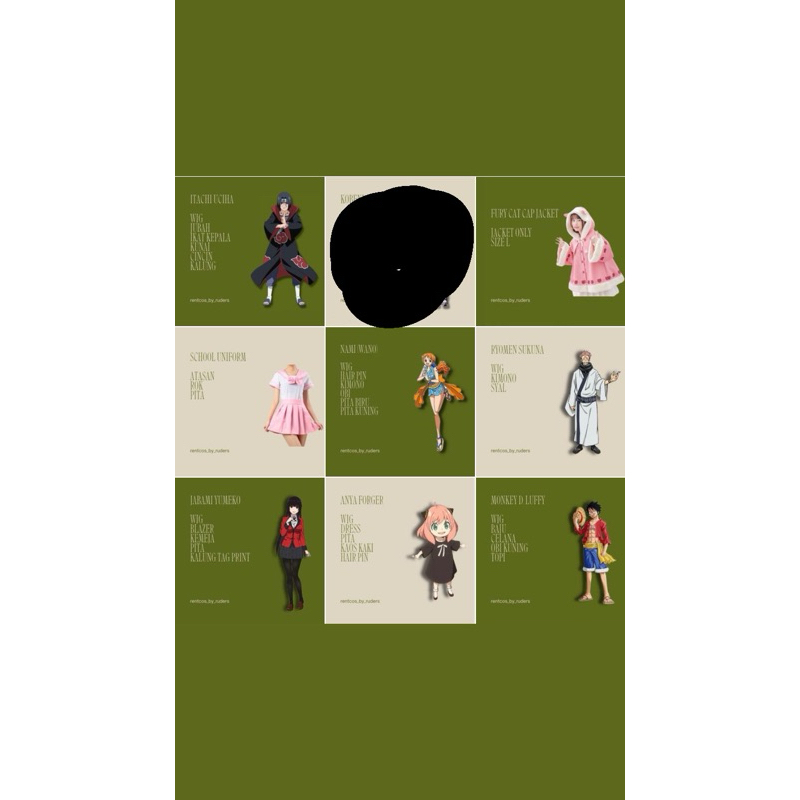 WTS COSTUME NAMI LUFFY SUKUNA ANYA YUMEKO AKATSUKI