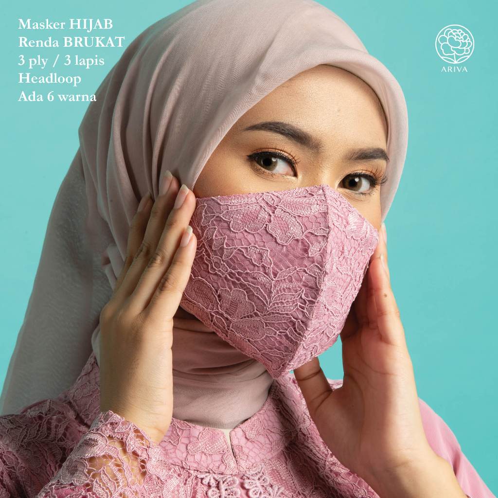 Masker Kain Brukat 3 ply Headloop / Masker Pesta / Masker Headloop Brukat Premium - UNGU
