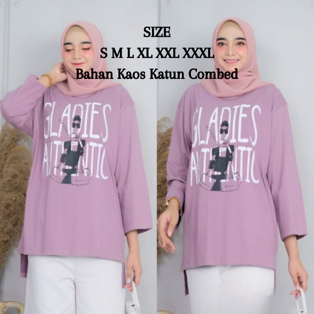 Baju Kaos Oversize Adis Blouse BO Bahan Kaos Katun Combed Apk Sablon Baju Atasan Wanita Lengan Panja