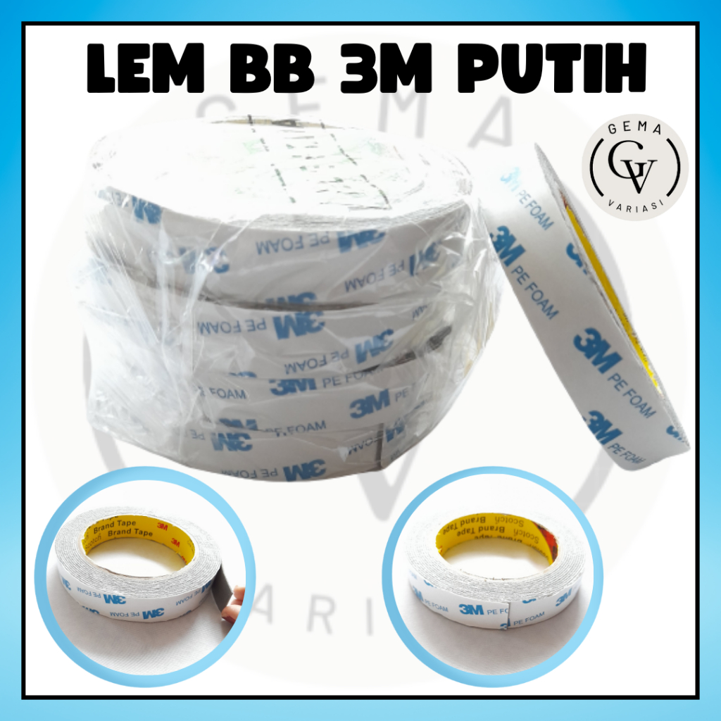 

Double Tape Lem Bolak Balik 3M Putih Hijau / Foam Tape Isolasi Bolak Balik Busa 2CM X 4,5M