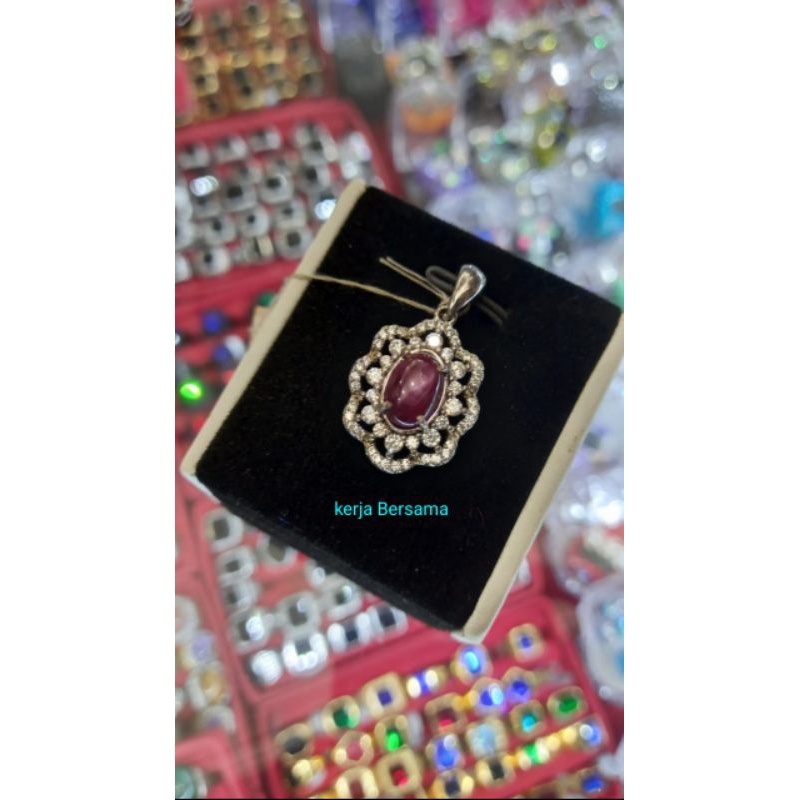 Liontin batu merah ruby ikat perak 925