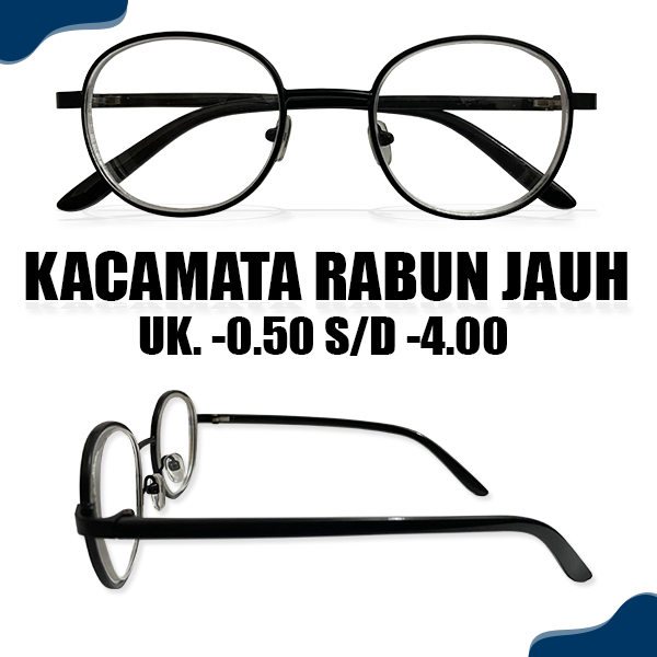 Kacamata Minus Oval Frame Besi Oval Bulat Pria Wanita Warna Bingkai Hitam Ada Nosepad Lensa Rabun De