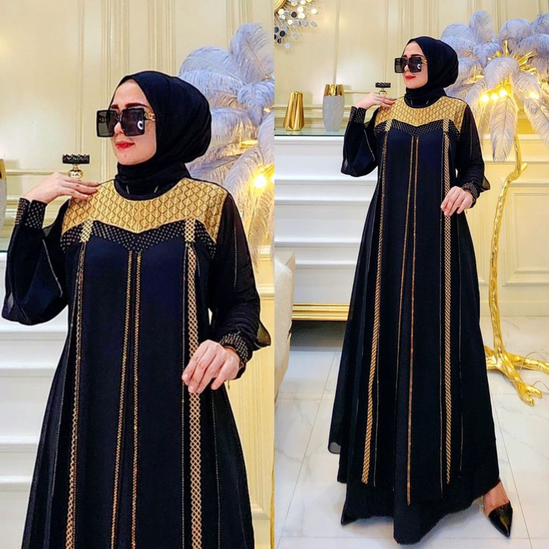 Gamis Abaya Turkey Hitam Mewah Resleting Tangan