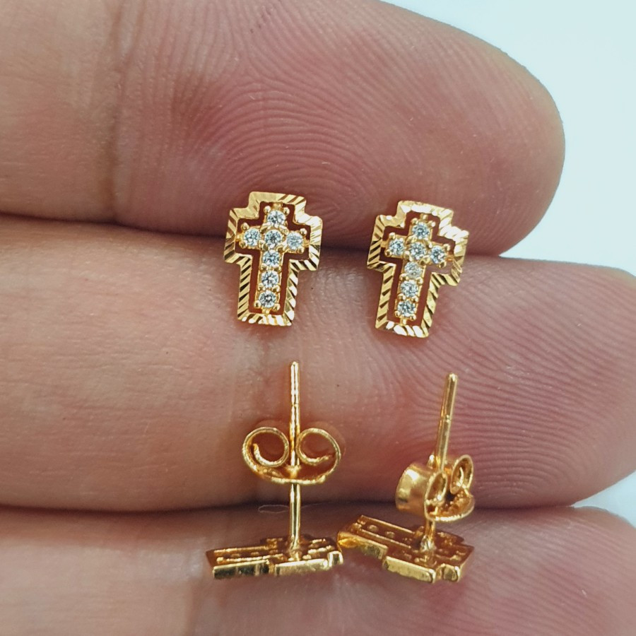 anting tusuk model salib ad mata variasi 1 emas 70% 700 70 % 16k