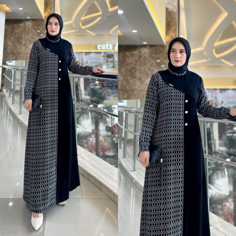 Syabia Dress Zahra / Gamis Abaya Jumbo HITAM Ld 130