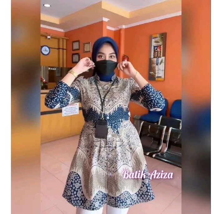 Couple Batik Tunik Batik Maharani Lengan Panjang Model Puffy Princes Kancing Depan