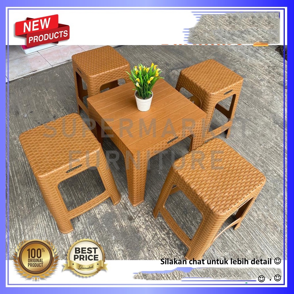 1 Set 4 Kursi Napolly BIG 3R3 + Meja Mapan 45 | Kursi Taman Plastik | Bangku Plastik Modern | Kursi 