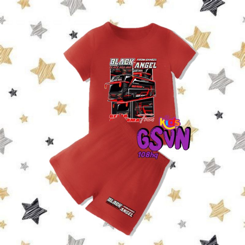 Setelan Anak - Basic Tee and Short Pants Kids Bus Telolet Basuri Black Angel From Bansel Mooneyes Mo
