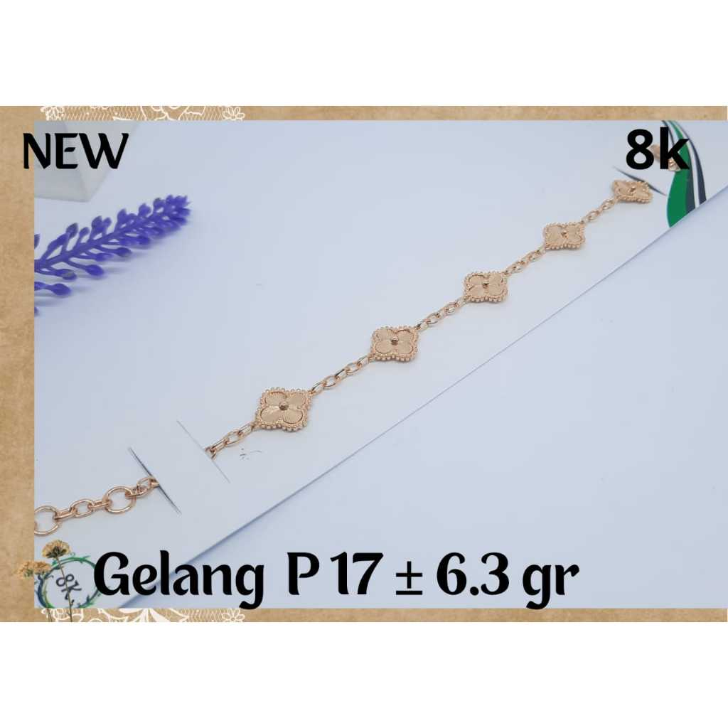 Gelang Tangan Panjang Clover Emas Putih 375 8k