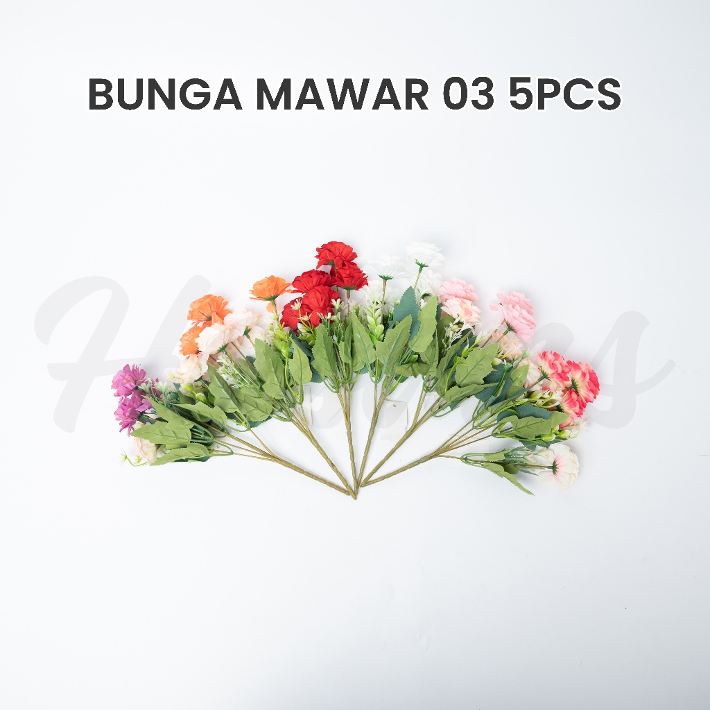 Bunga Mawar Latex Premium / Bunga Mawar Artificial / Bunga Mawar Palsu Plastik / Bunga Mawar 03 5Pcs