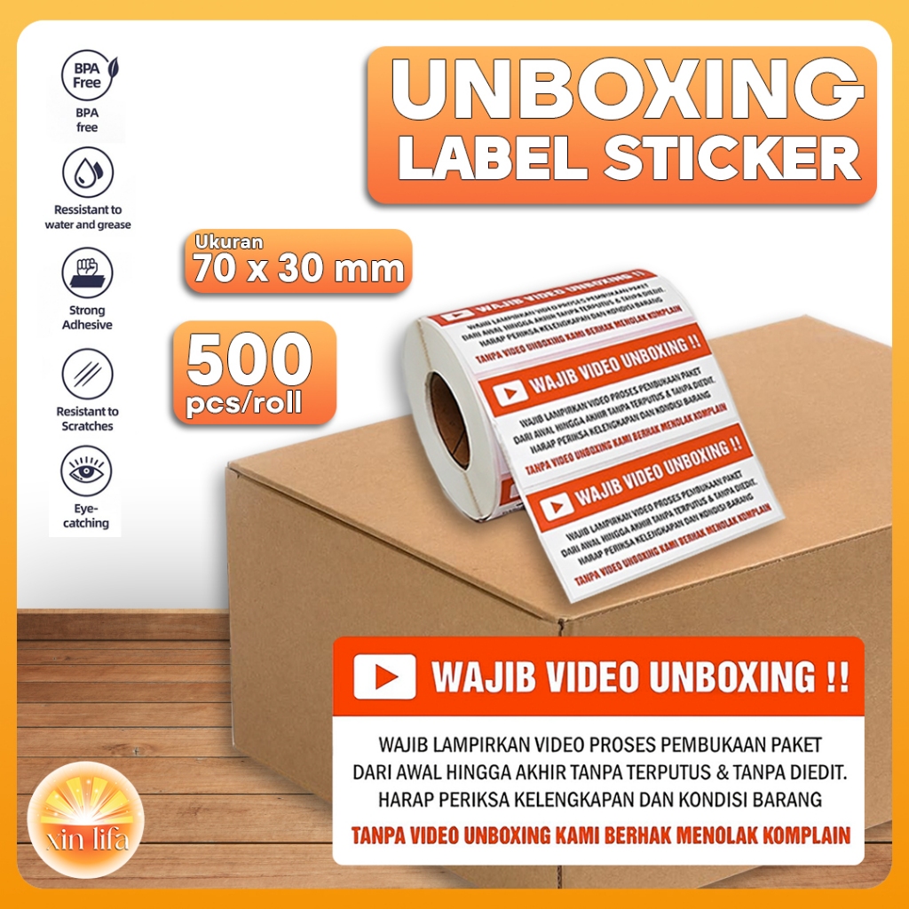 

Label Sticker FRAGILE Wajib Video Unboxing Stiker Perhatian Online Shop70x30 isi 500