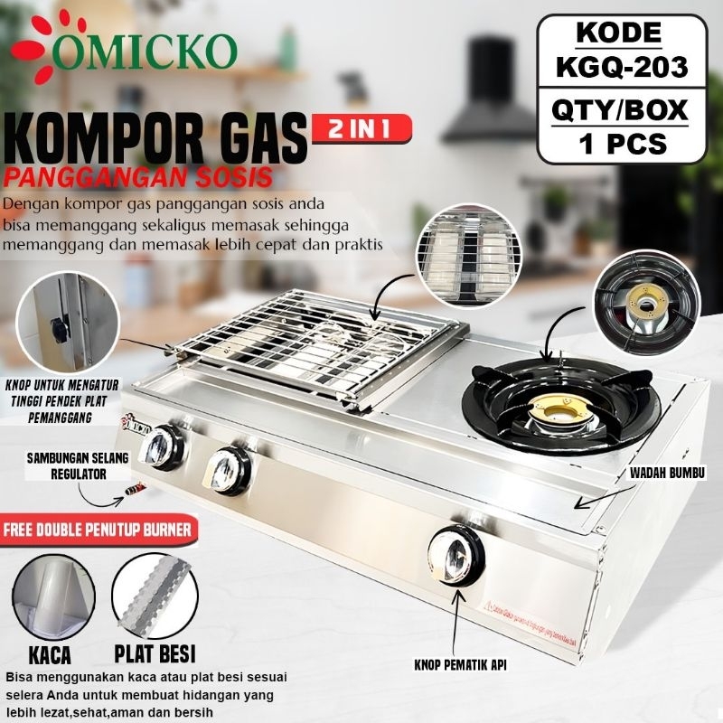 Kompor Gas 2in1 Omicko | Kompor Panggangan Plus Kompor 1 Tungku
