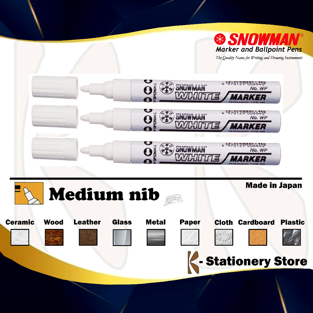 

Spidol Cat Permanent WHITE / PUTIH – Original Snowman Paint Marker – MEDIUM (WP) – untuk Logam, Kayu, Kaca, Plastik, Kulit, Karet, Keramik, Kain, Kertas, dll.