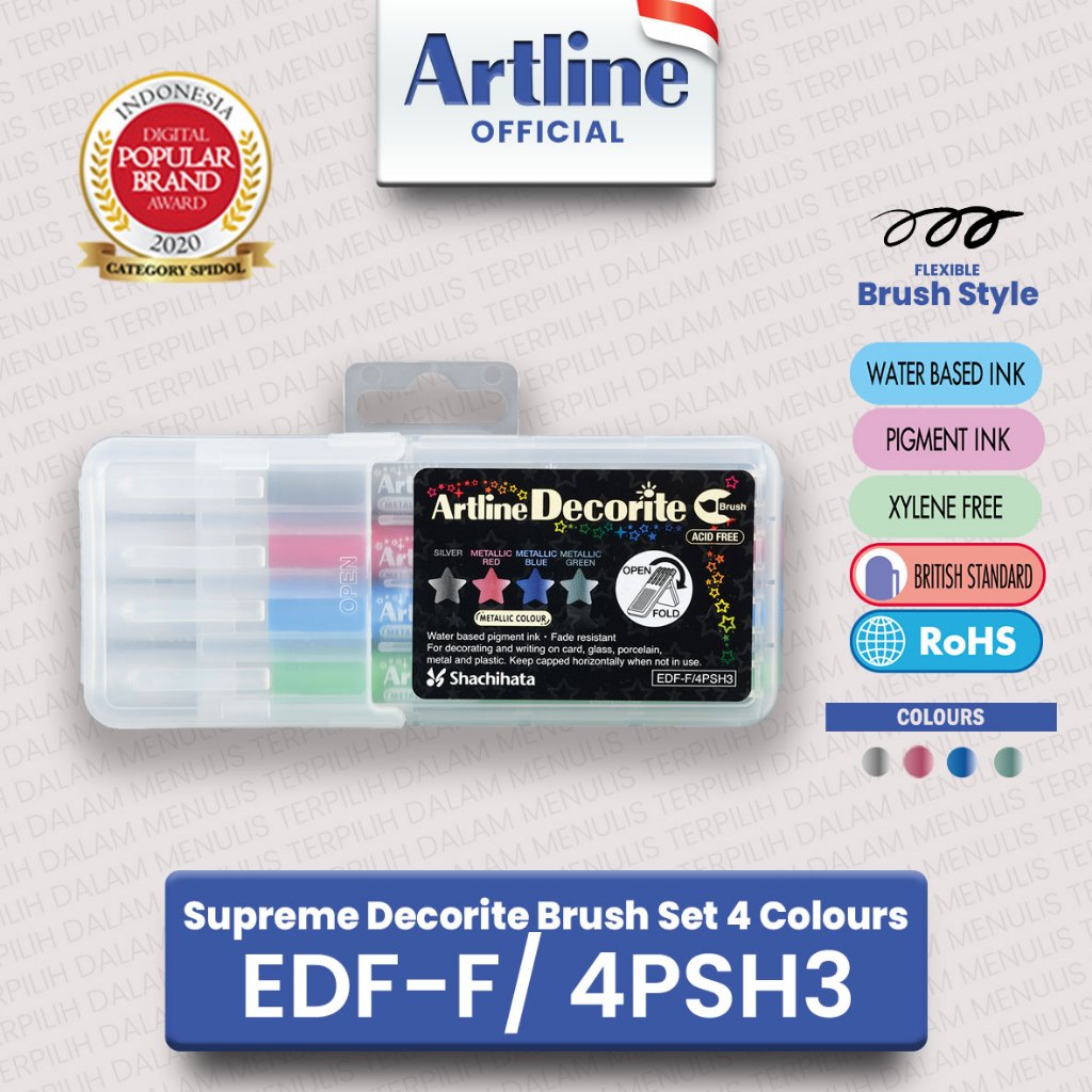 

ARTLINE Spidol Supreme Decorite Brush Pen Marker Kuas Sketsa Lettering Calligraphy SET 4 Warna EDF-F/4PSH3