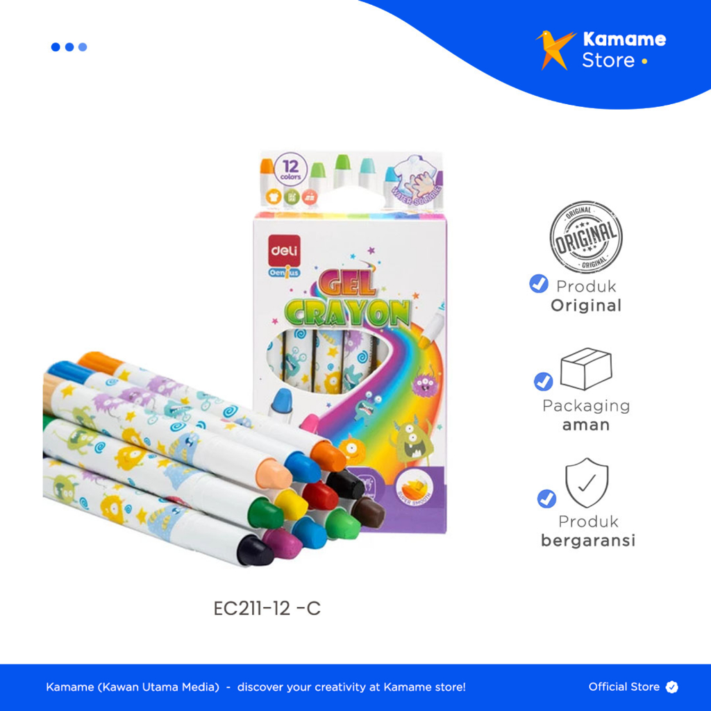 

Deli Gel Crayon - Krayon Warna Tidak Mengotori Tangan Bersertifikat Aman C211-12 C211-24 - Kamame