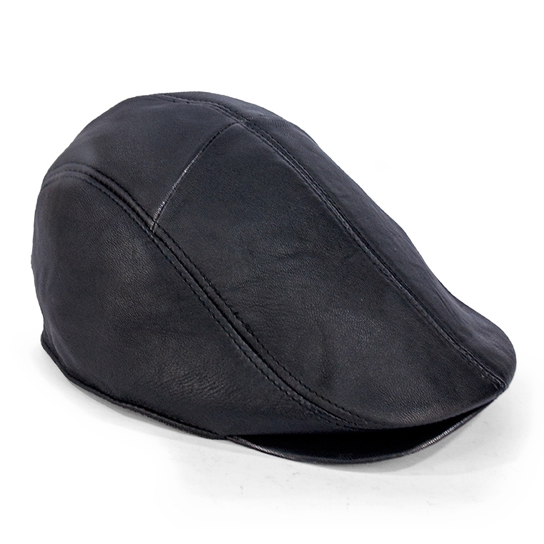 Java 7 Leather | Topi pria kulit domba asli | Model Flat Newsboy Cap /  Hitam JVA 014
