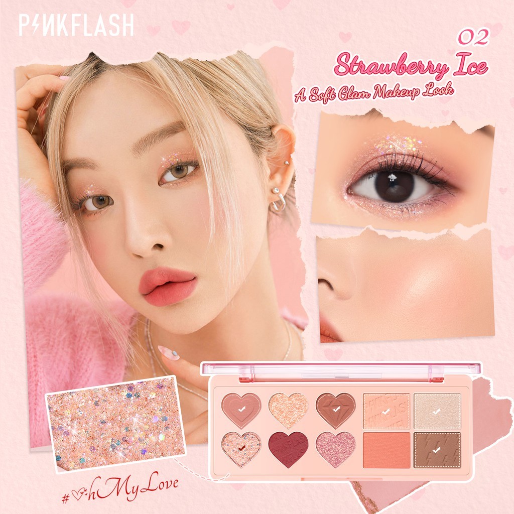 PINKFLASH OhMyLove 4 in 1 Multiple Face Palette 02 Strawberry Ice - Eyeshadow & Blush & Highlighter 