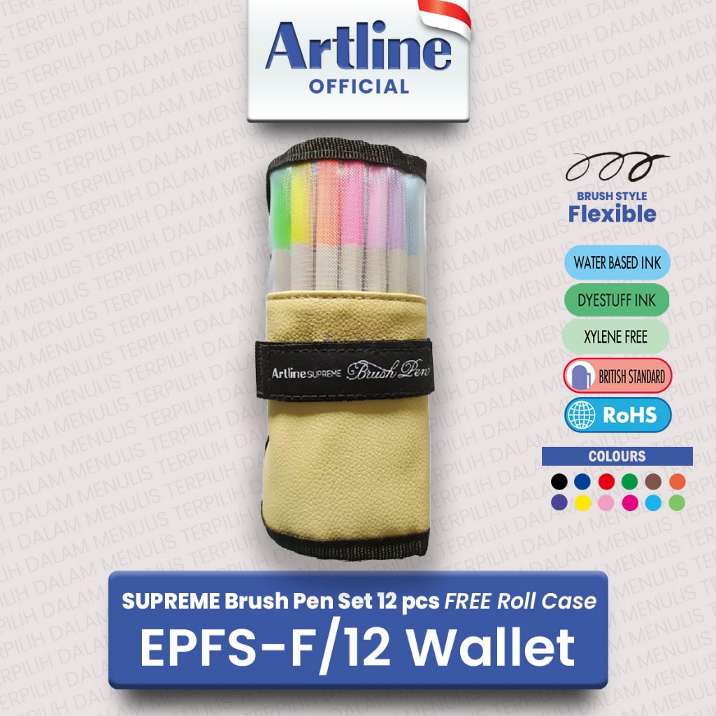 

ARTLINE SUPREME Pen Marker Kuas Sketsa Lettering Calligraphy SET 12 Warna GRATIS ROLL CASE EPFS-F/BP12RP1