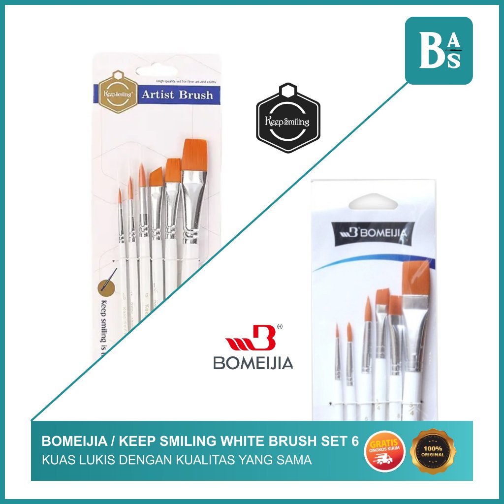 

Bomeijia / Keep Smiling White Brush / Kuas Lukis Set 6