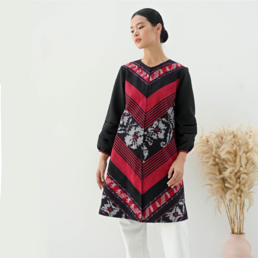 Dress Wanita Muslim Tenun Ikat Blanket Baju Tenun Jepara Casual