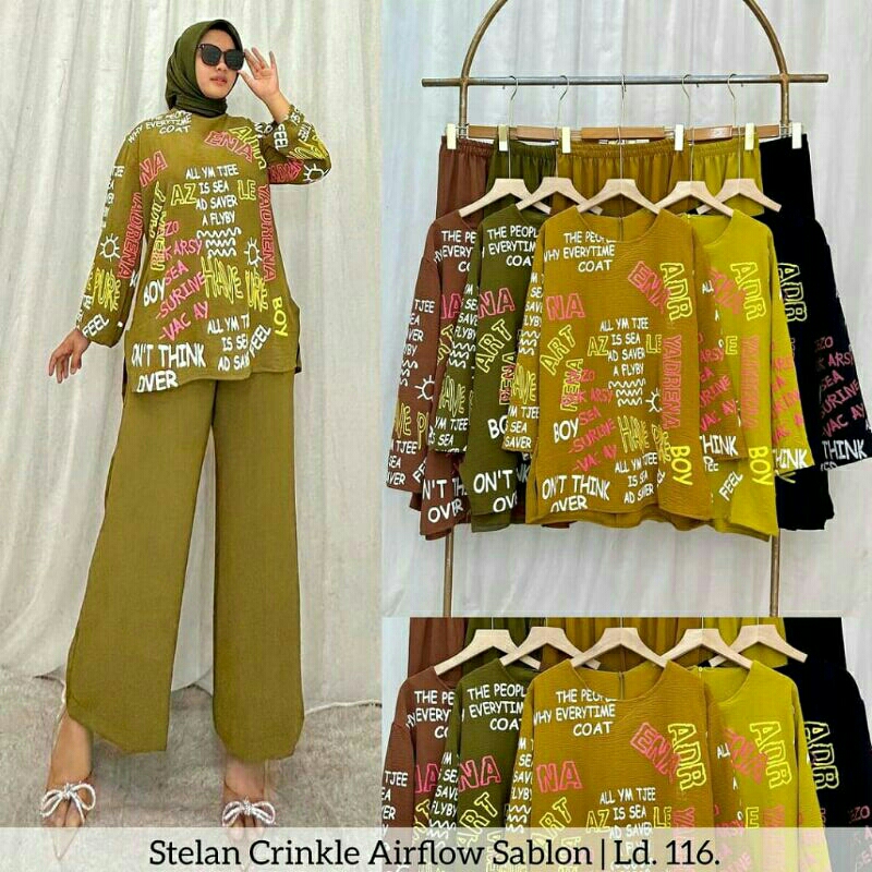 ONE SET SABLON / SETELAN ARSY CRINKLE AIRFLOW SABLON LD 116 CM KEKINIAN / SETCEL WANITA / CRINKLE AI