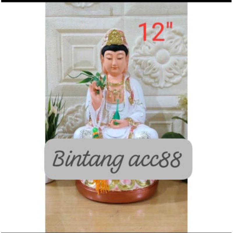 patung dewi kwan im/guan yin/kwan in - putih- 12inch- fiber